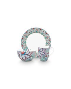 Ontbijtset van 3 Flower Festival lichtblauw