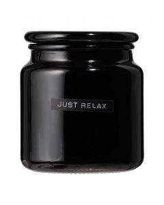 Geurkaars groot zwart glas - cederhout - 'Just relax'