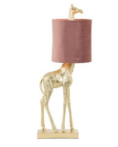 Tafellamp Giraffe goud / velvet oud roze L