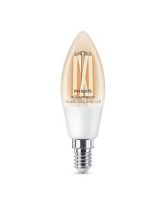 Philips Smart Led Kaarslamp Filament  Slimme LedVerlichting  Warm tot koelwit Licht  E14  40W  transparant  WiFi