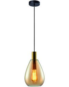 Hanglamp Dorato 1-lichts Brons-Goud/Amber Glas