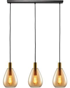 Hanglamp Dorato 3-l. Balk Brons-Goud/Amber Glas